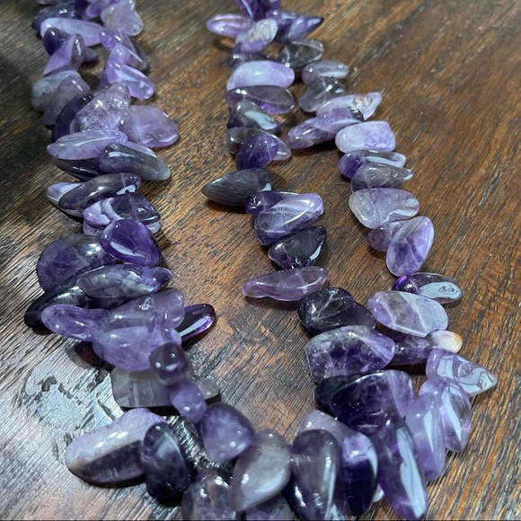 Amethyst statement silver necklace raw gemstone free form shard double strand - Picture 3 of 6